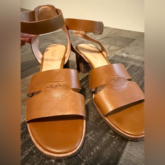Madewell Shoes - Madewell Brown Leather Ankle Strap Block Heel Sandals Size 8.5